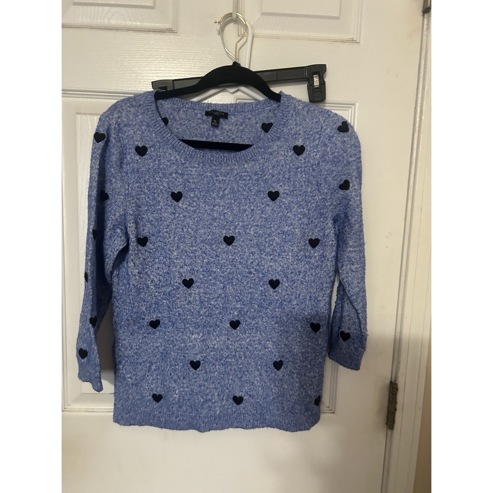 Talbots Women's Pullover Sweater Blue Heart Embroidered Size Medium